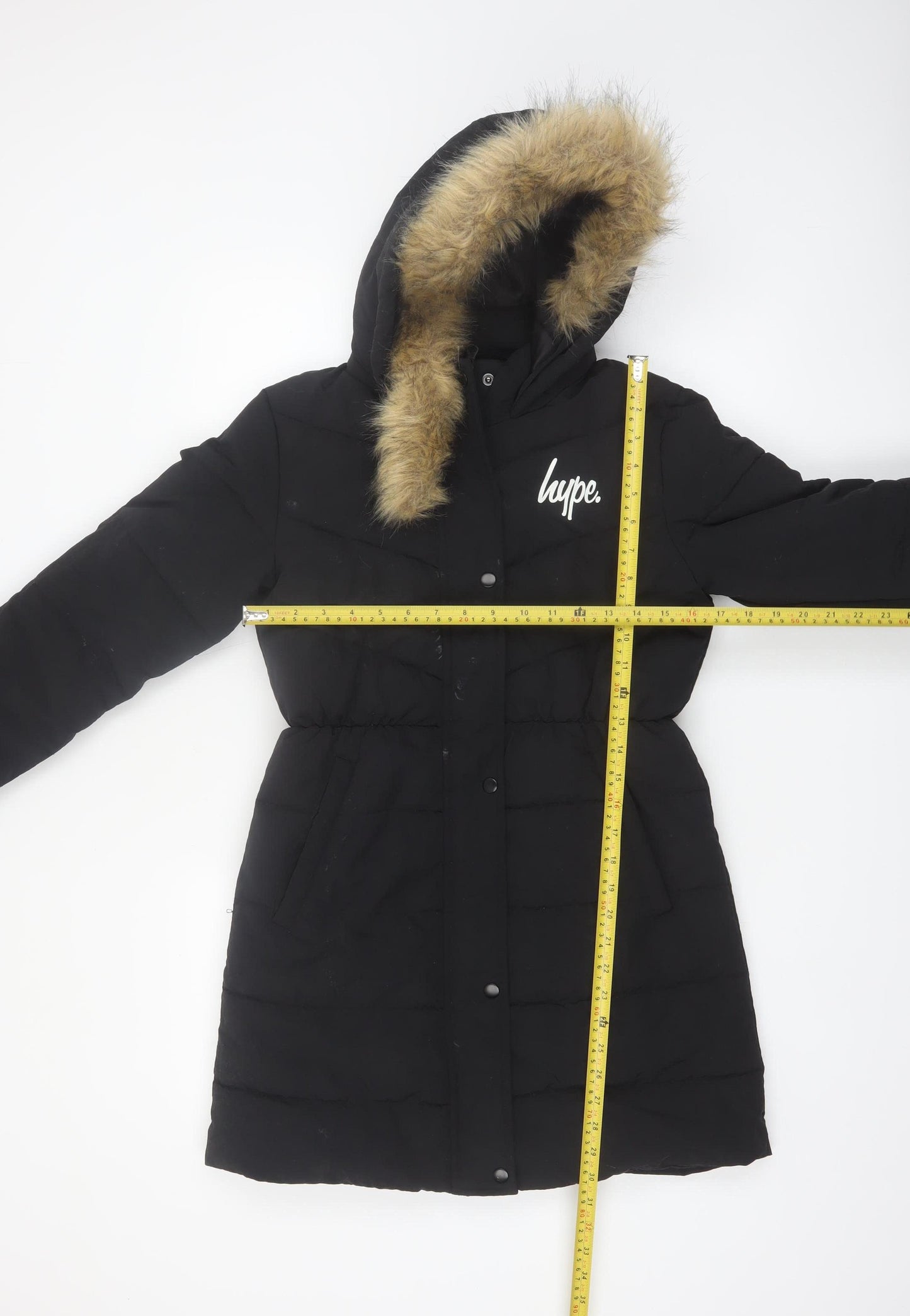 Hype Girls Black Faux Fur Hooded Long Puffer Coat - 14 Years
