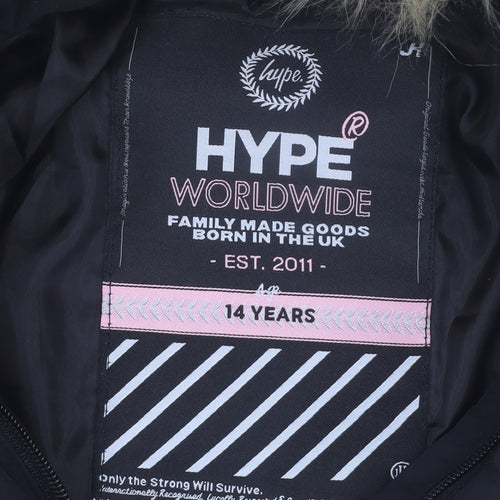 Hype Girls Black Faux Fur Hooded Long Puffer Coat - 14 Years