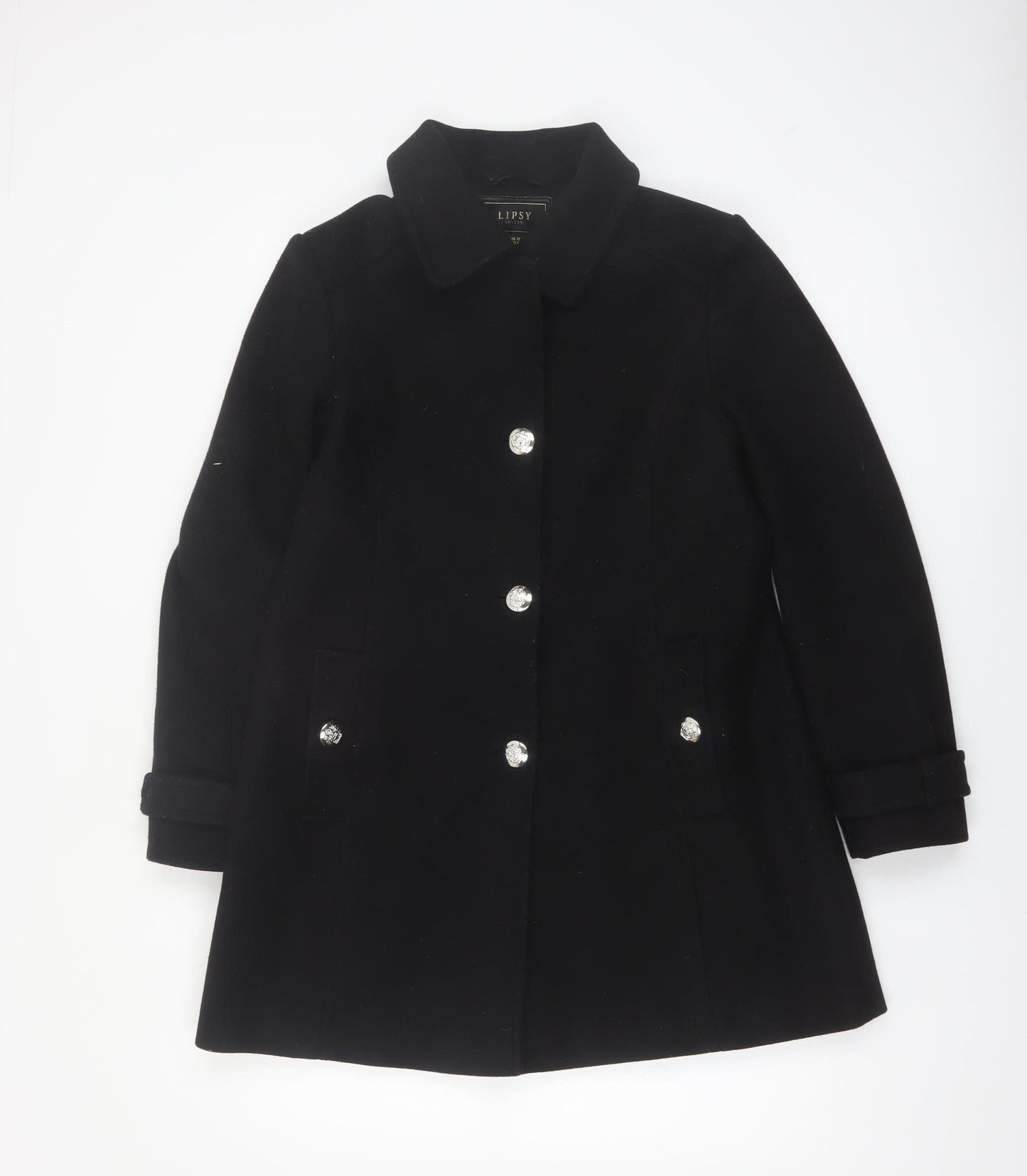 Lipsy Women’s Black Mid-Length Polyester Overcoat UK 12
