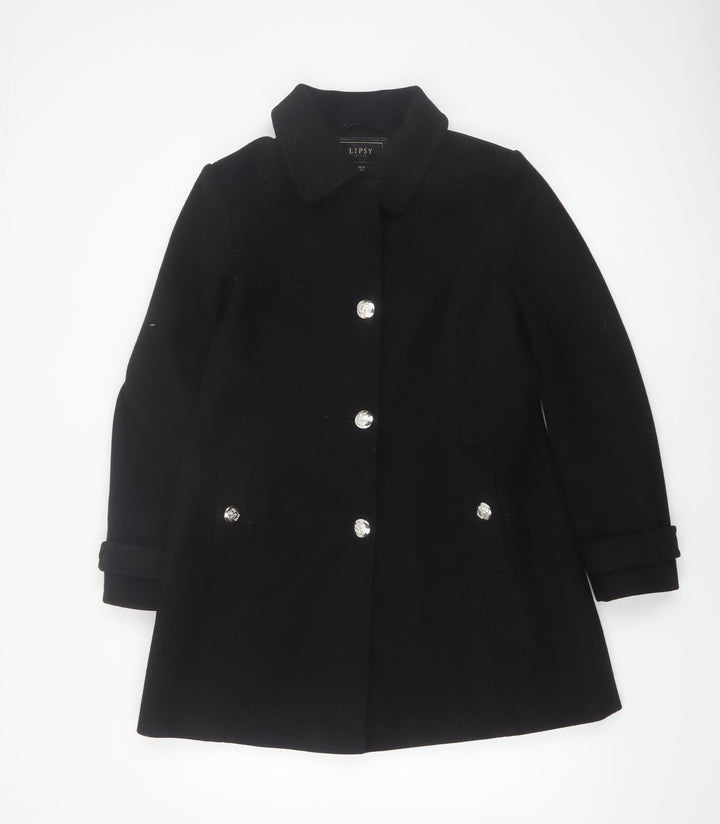 Lipsy Women’s Black Mid-Length Polyester Overcoat UK 12