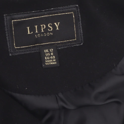 Lipsy Women’s Black Mid-Length Polyester Overcoat UK 12