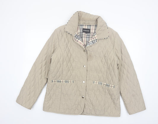Finesse Womens Beige Quilted Mid-Length Jacket Size 12