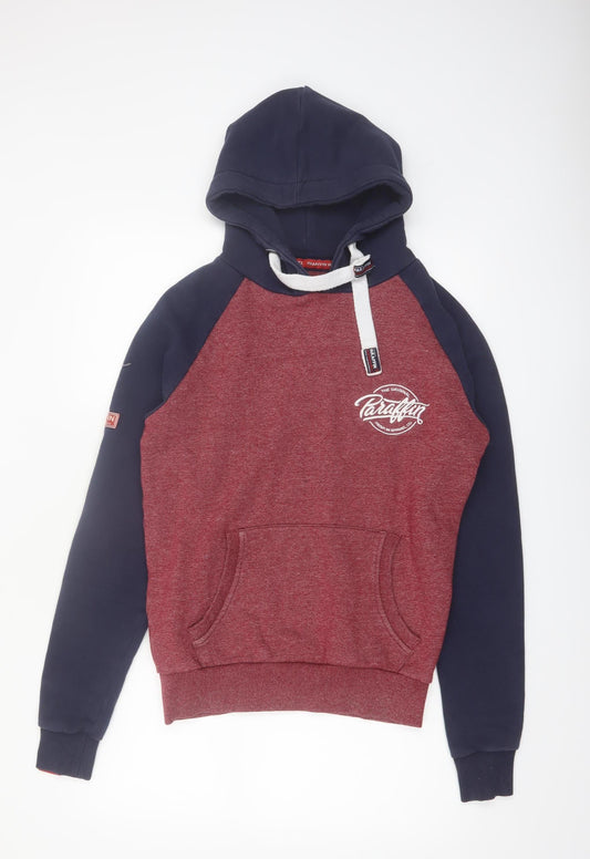 Paraffin Men’s Red & Navy Pullover Hoodie Size S Graphic Fleece