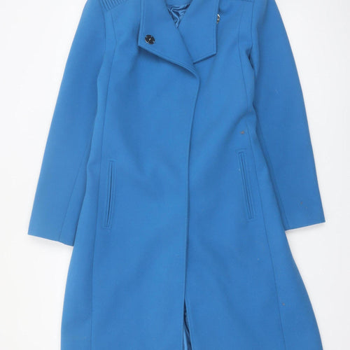 Gallery Women’s Blue Belted Long Trench Coat Size 10