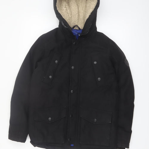 Jack & Jones Boys Black Hooded Parka Coat Size 152 Water Repellent Winter Jacket
