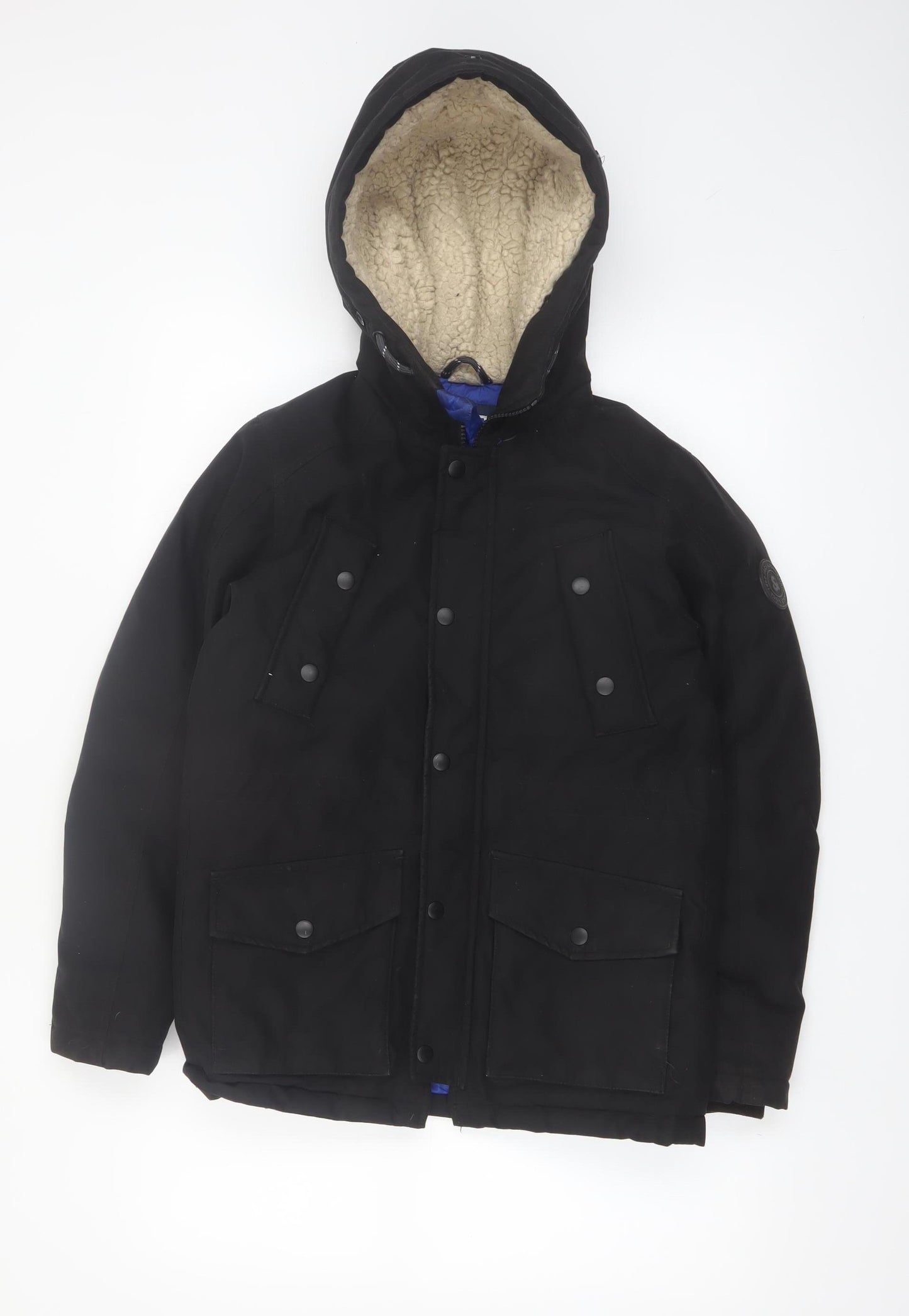 Jack & Jones Boys Black Hooded Parka Coat Size 152 Water Repellent Winter Jacket