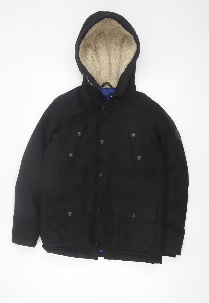 Jack & Jones Boys Black Hooded Parka Coat Size 152 Water Repellent Winter Jacket