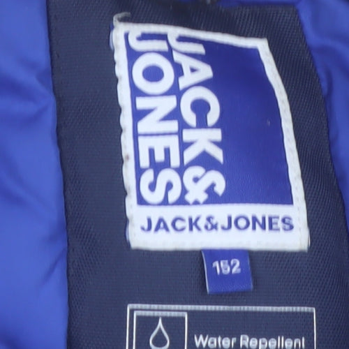 Jack & Jones Boys Black Hooded Parka Coat Size 152 Water Repellent Winter Jacket