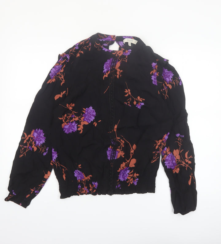 Oasis Womens Black Floral Long Sleeve Viscose Tunic Blouse UK 14