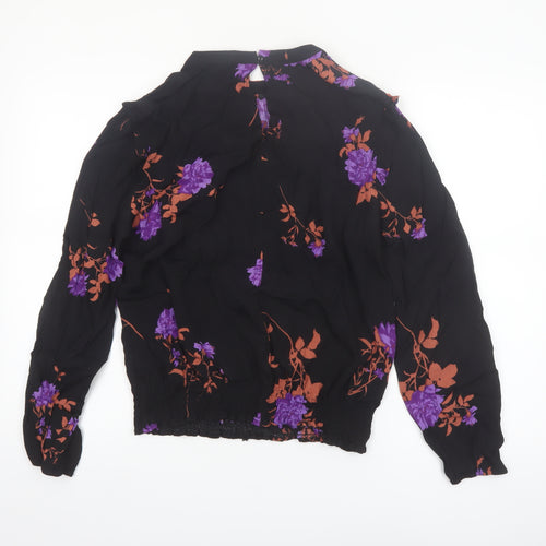 Oasis Womens Black Floral Long Sleeve Viscose Tunic Blouse UK 14
