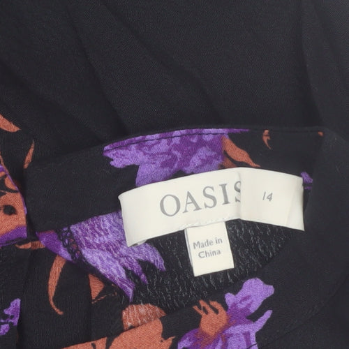 Oasis Womens Black Floral Long Sleeve Viscose Tunic Blouse UK 14