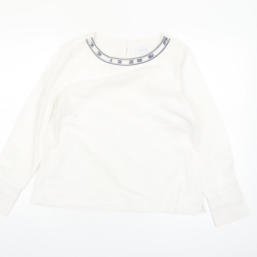 Just White Womens White Long Sleeve Blouse Size 8 Beaded Neckline