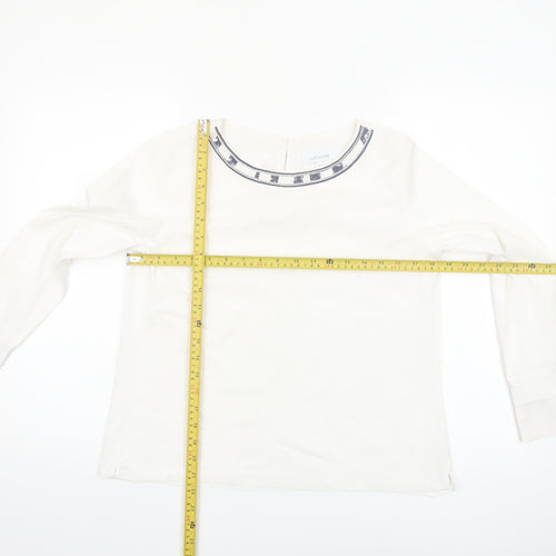Just White Womens White Long Sleeve Blouse Size 8 Beaded Neckline