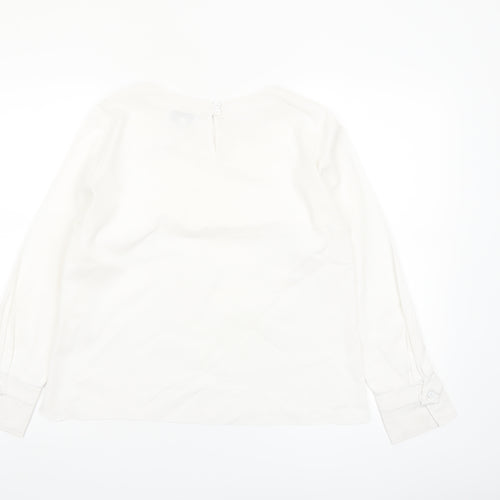 Just White Womens White Long Sleeve Blouse Size 8 Beaded Neckline