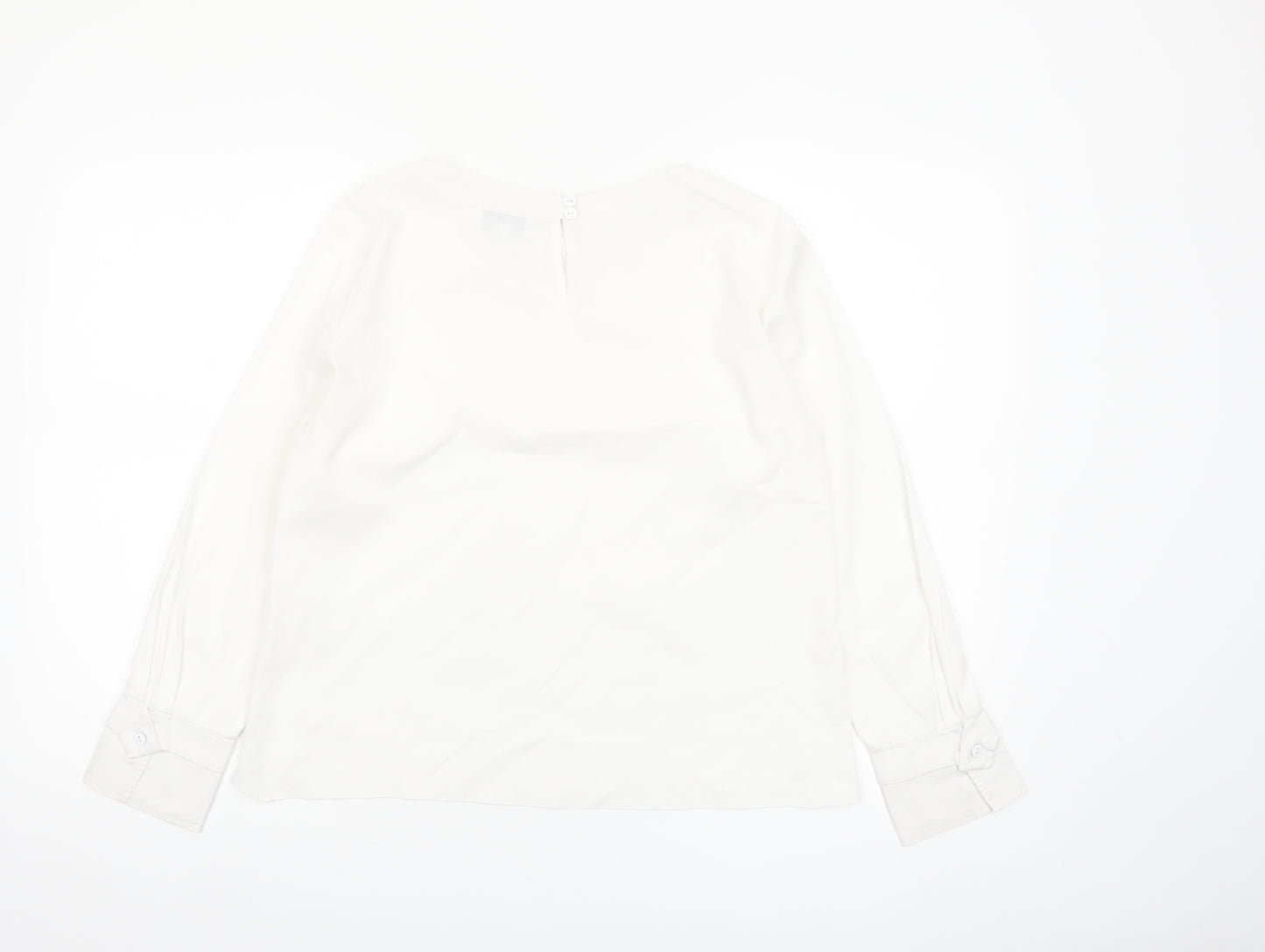 Just White Womens White Long Sleeve Blouse Size 8 Beaded Neckline