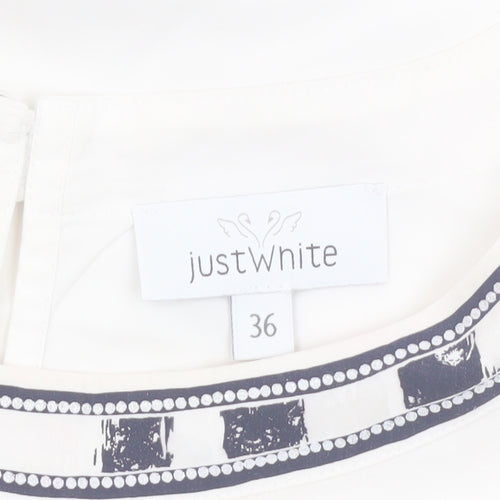 Just White Womens White Long Sleeve Blouse Size 8 Beaded Neckline