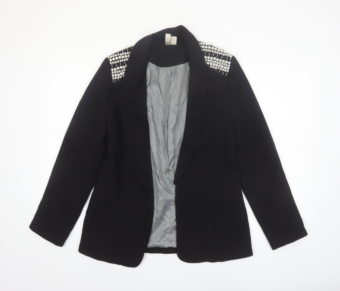 Johnny's Fashion Women Black Shawl Lapel Embellished Blazer Size S