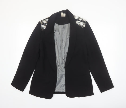 Johnny's Fashion Women Black Shawl Lapel Embellished Blazer Size S