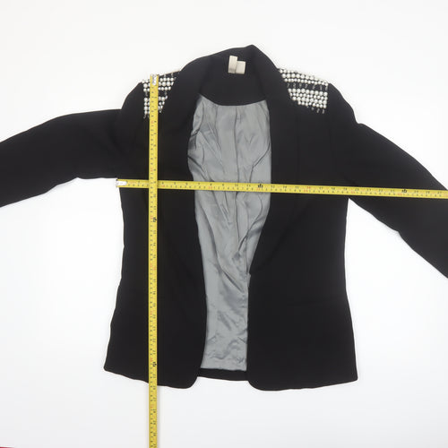 Johnny's Fashion Women Black Shawl Lapel Embellished Blazer Size S