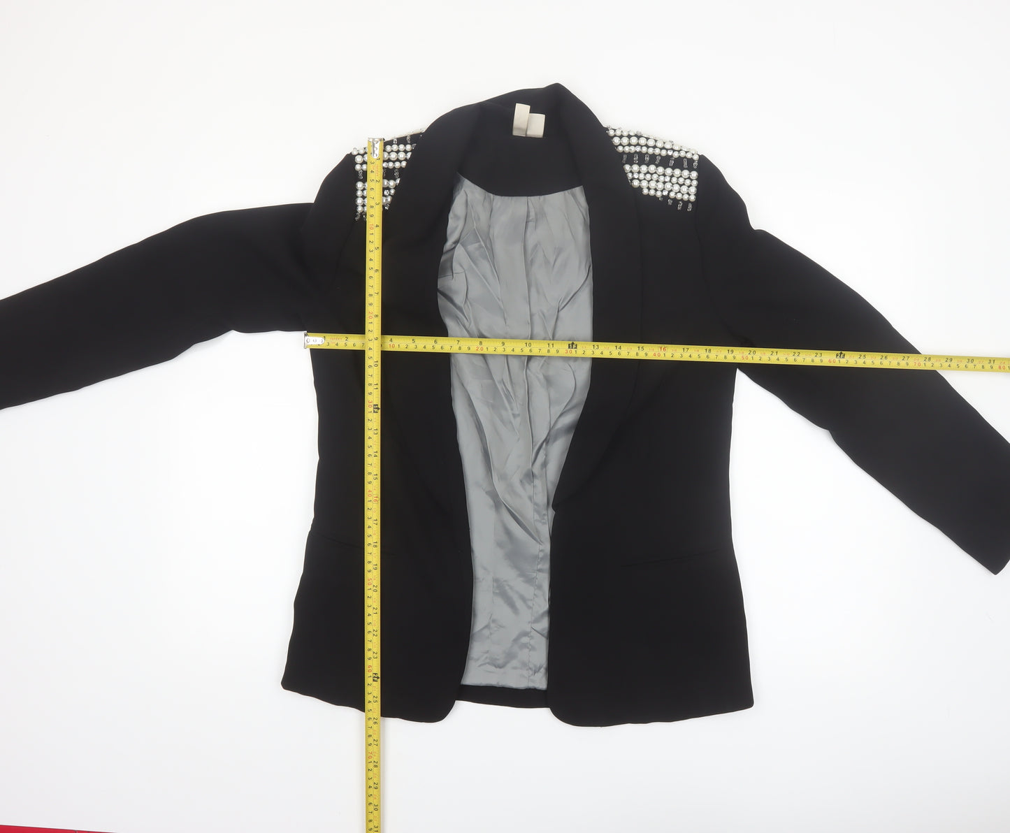 Johnny's Fashion Women Black Shawl Lapel Embellished Blazer Size S