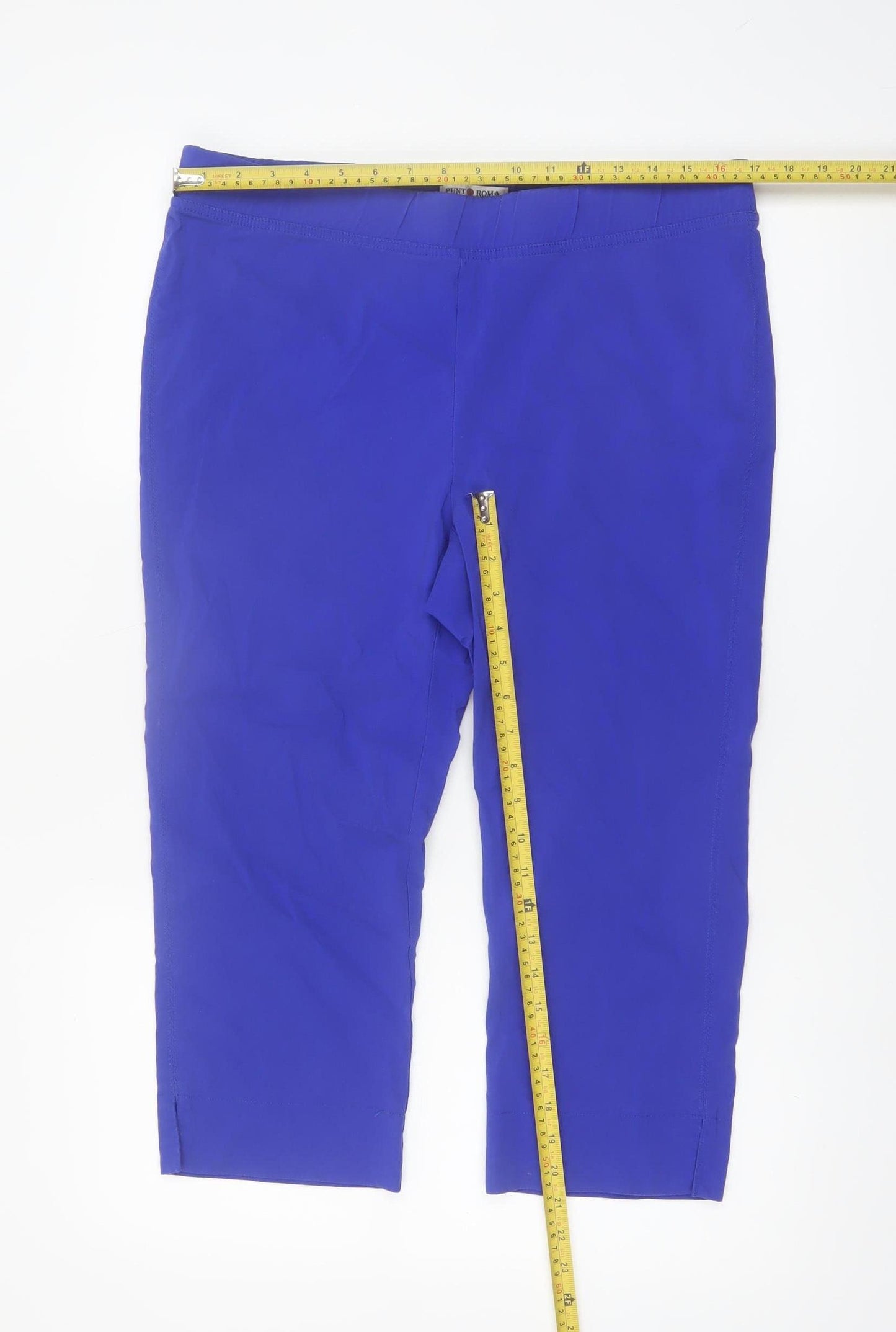 Punto Roma Women’s Blue Capri Trousers L Viscose Blend Stretch