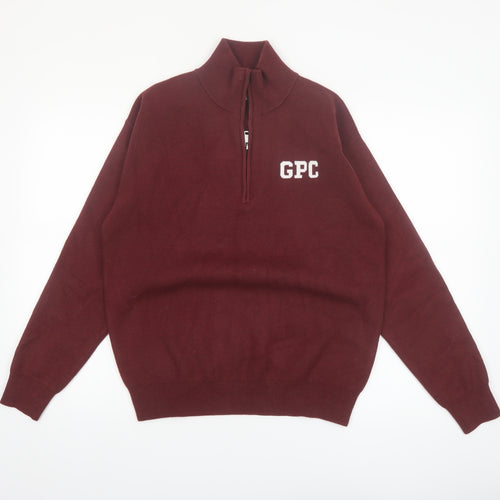 Gym+Coffee Men’s Red XS 1/4 Zip High Neck Knit Jumper