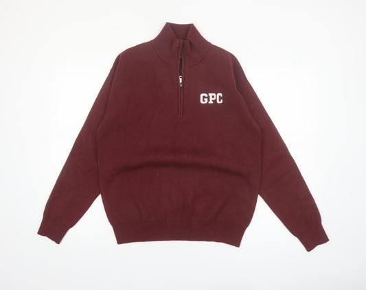Gym+Coffee Men’s Red XS 1/4 Zip High Neck Knit Jumper