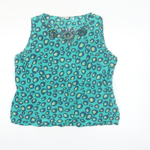 Boden Women's Blue Beaded Animal Print Silk Blend Tank Top Size 20