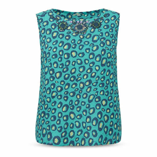 Boden Women's Blue Beaded Animal Print Silk Blend Tank Top Size 20
