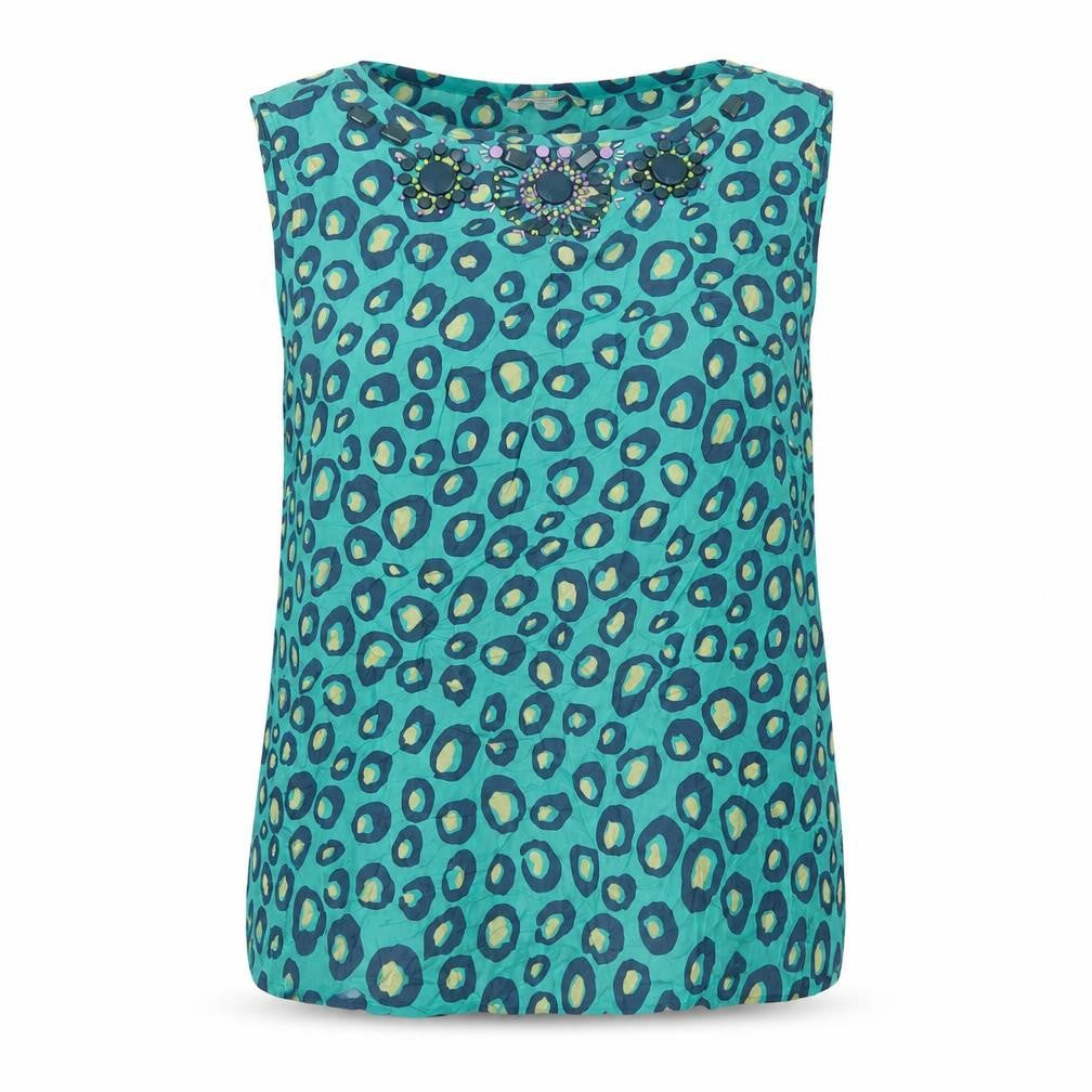 Boden Women's Blue Beaded Animal Print Silk Blend Tank Top Size 20