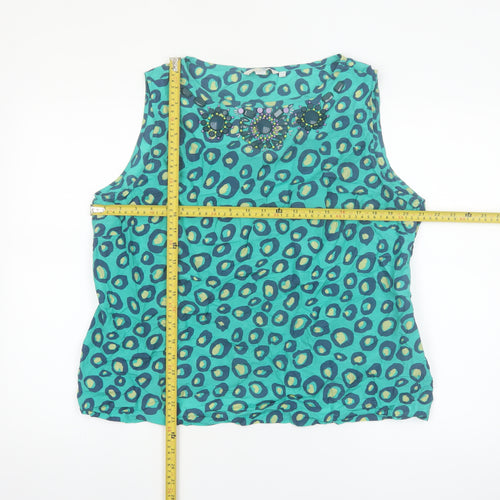 Boden Women's Blue Beaded Animal Print Silk Blend Tank Top Size 20