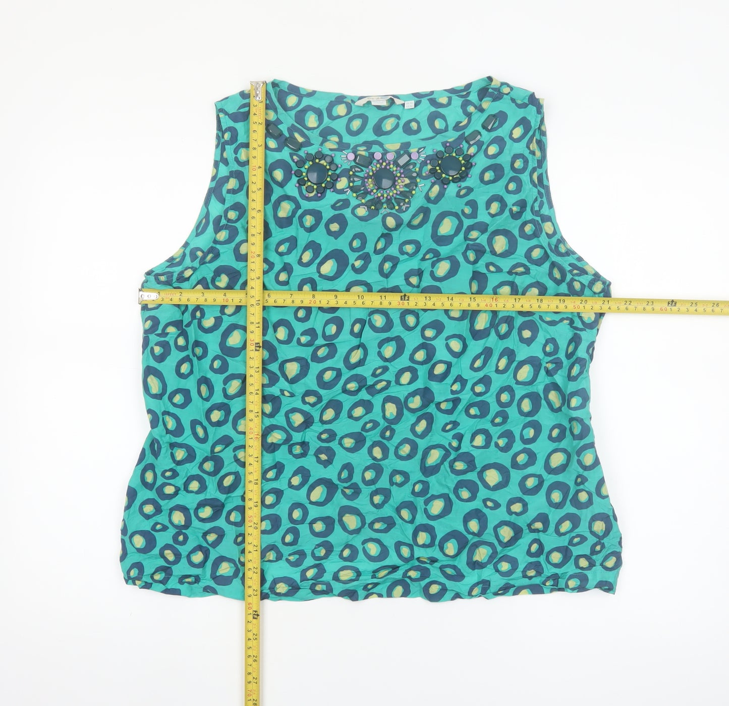 Boden Women's Blue Beaded Animal Print Silk Blend Tank Top Size 20