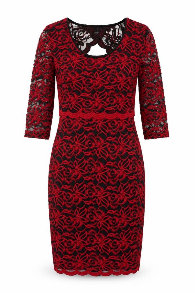 Front view of Marks & Spencer Women's Red Lace Sheath Dress, size 10