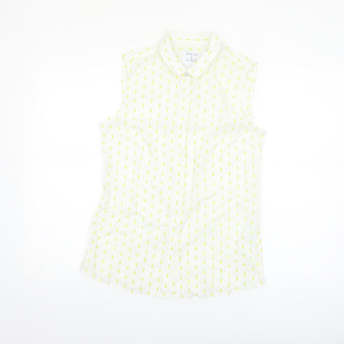 Antoni & Alison Women's White Pineapple Print Sleeveless Cotton Blouse Size 10