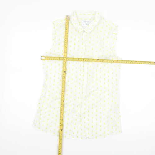 Antoni & Alison Women's White Pineapple Print Sleeveless Cotton Blouse Size 10