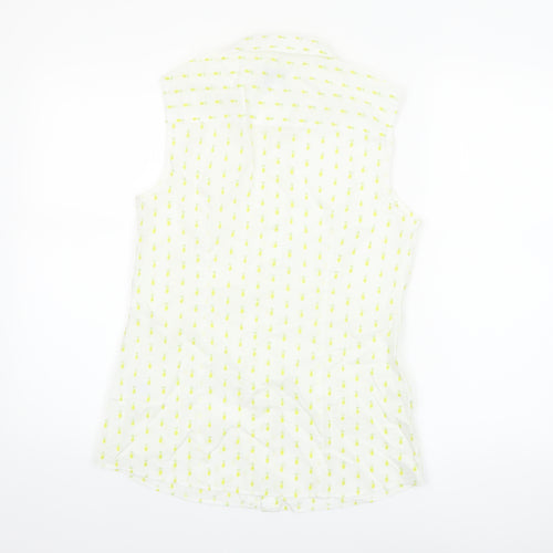 Antoni & Alison Women's White Pineapple Print Sleeveless Cotton Blouse Size 10