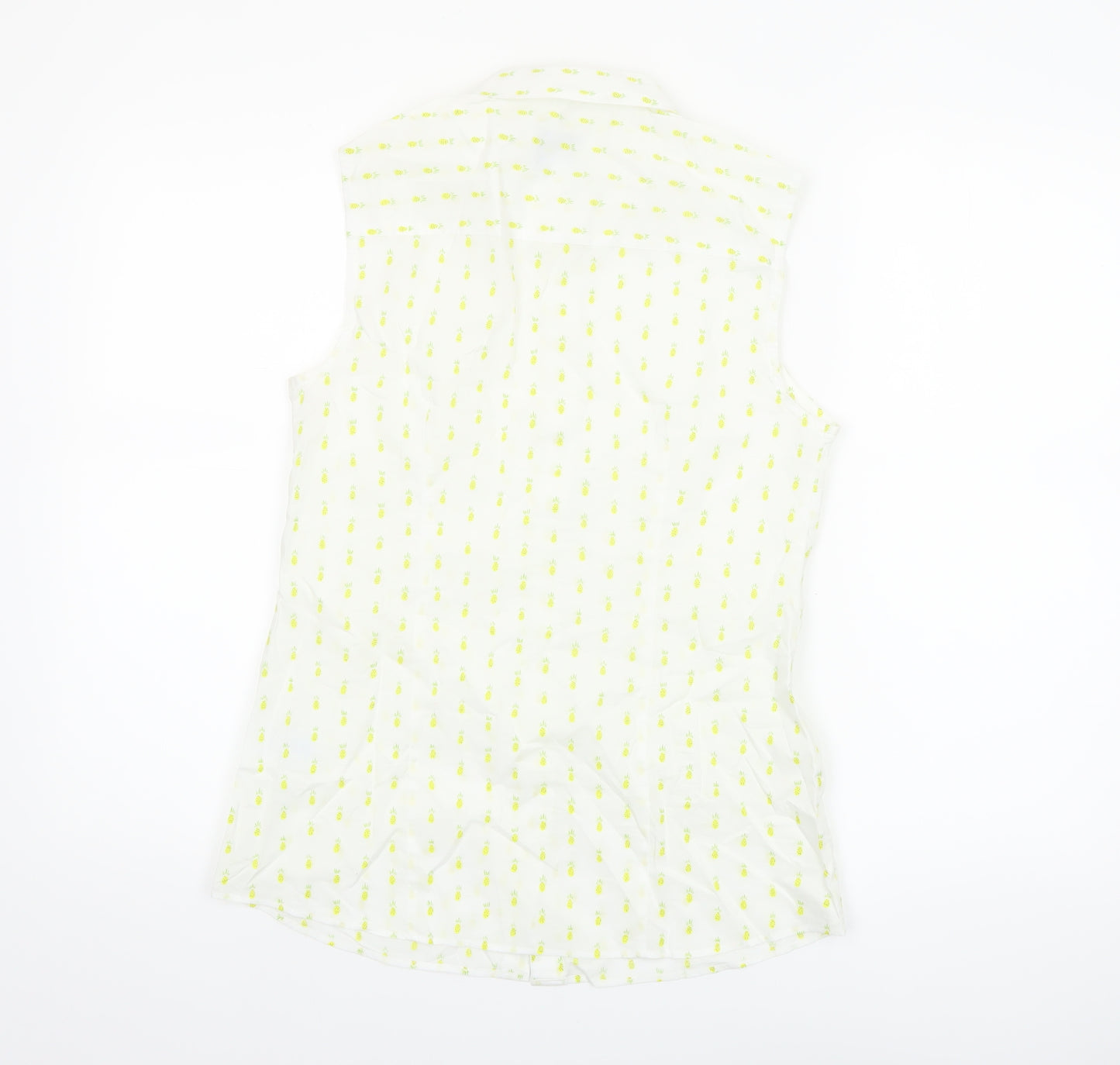 Antoni & Alison Women's White Pineapple Print Sleeveless Cotton Blouse Size 10
