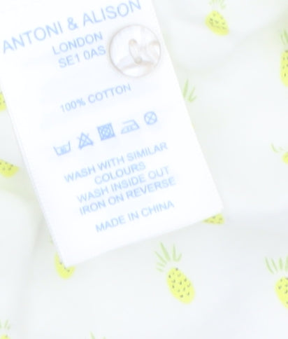 Antoni & Alison Women's White Pineapple Print Sleeveless Cotton Blouse Size 10