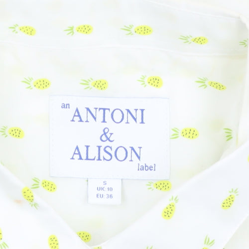 Antoni & Alison Women's White Pineapple Print Sleeveless Cotton Blouse Size 10