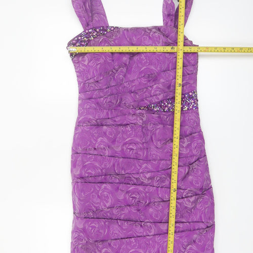 Libra Women’s Purple Floral Ruched Beaded Bodycon Dress Size 10