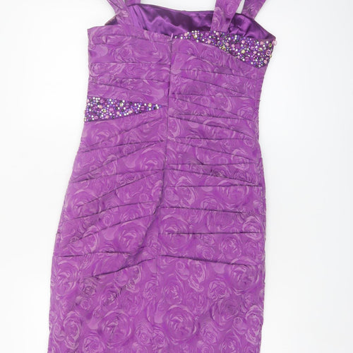 Libra Women’s Purple Floral Ruched Beaded Bodycon Dress Size 10