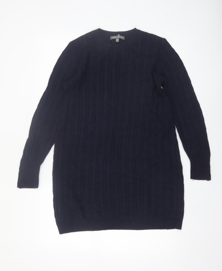 Laura Ashley Women's Black Wool Knit Jumper Dress Size 12