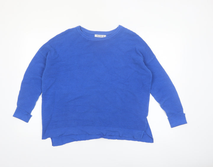 Alice Collins Women's Blue Cotton Crew Neck Jumper Size 14