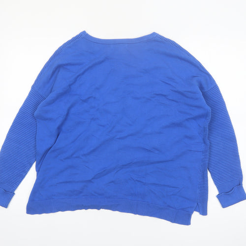 Alice Collins Women's Blue Cotton Crew Neck Jumper Size 14