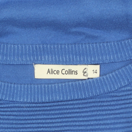 Alice Collins Women's Blue Cotton Crew Neck Jumper Size 14