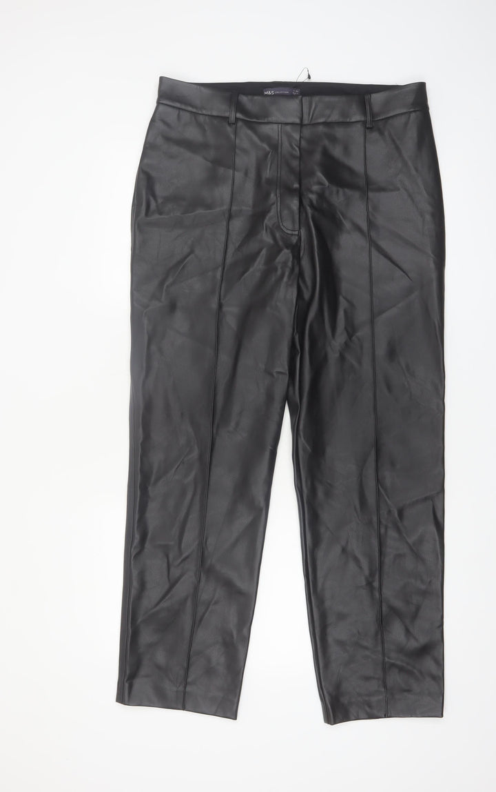 Marks and Spencer Women’s Black Faux Leather Trousers Size 16 Regular