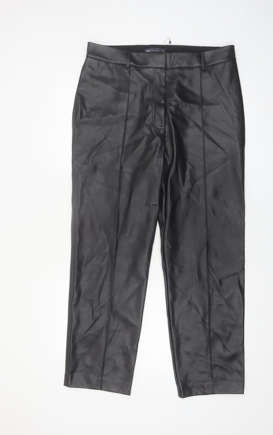 Marks and Spencer Women’s Black Faux Leather Trousers Size 16 Regular