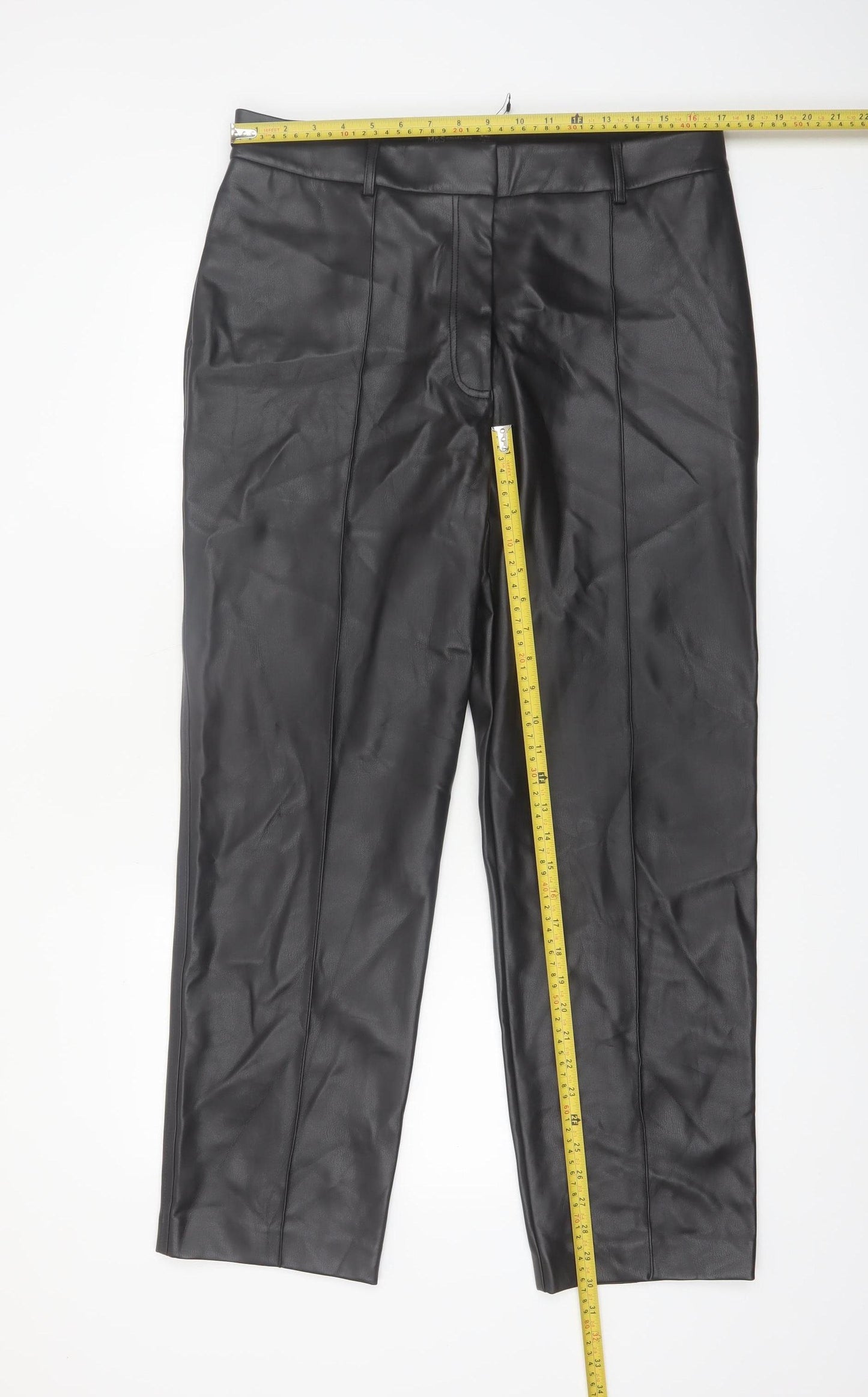 Marks and Spencer Women’s Black Faux Leather Trousers Size 16 Regular