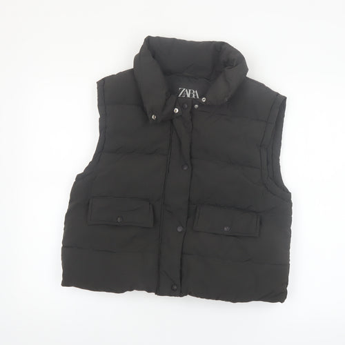 Zara Girls Black Puffer Waistcoat Size 13-14 Years Quilted Sleeveless Gilet