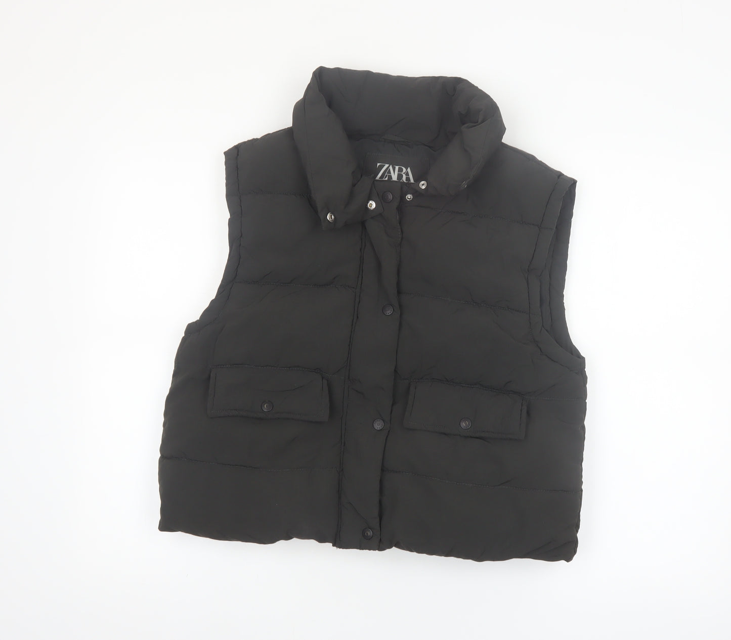 Zara Girls Black Puffer Waistcoat Size 13-14 Years Quilted Sleeveless Gilet